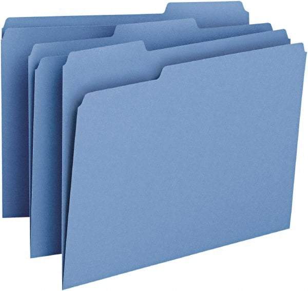 SMEAD - 8-1/2 x 11", Letter Size, Blue, File Folders with Top Tab - 11 Point Stock, Assorted Tab Cut Location - Exact Tool & Supply