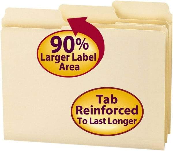 SMEAD - 8-1/2 x 11", Letter Size, Manila, File Folders with Top Tab - 11 Point Stock, Assorted Tab Cut Location - Exact Tool & Supply