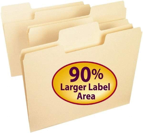 SMEAD - 8-1/2 x 11", Letter Size, Manila, File Folders with Top Tab - 11 Point Stock, Assorted Tab Cut Location - Exact Tool & Supply