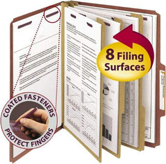 SMEAD - 8-1/2 x 11", Letter Size, Red, Classification Folders with Top Tab Fastener - 25 Point Stock, Right of Center Tab Cut Location - Exact Tool & Supply
