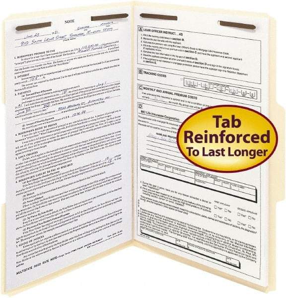 SMEAD - 8-1/2 x 14", Legal, Manila, File Folders with Top Tab - 11 Point Stock, Assorted Tab Cut Location - Exact Tool & Supply