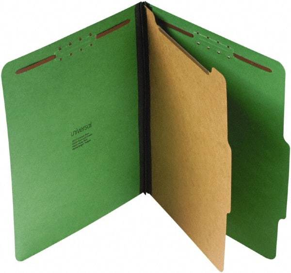 UNIVERSAL - 8-1/2 x 11", Letter Size, Emerald Green, Classification Folders with Top Tab Fastener - 25 Point Stock, Right of Center Tab Cut Location - Exact Tool & Supply