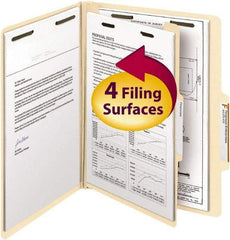 SMEAD - 8-1/2 x 11", Letter Size, Manila, Classification Folders with Top Tab Fastener - 18 Point Stock, Right of Center Tab Cut Location - Exact Tool & Supply