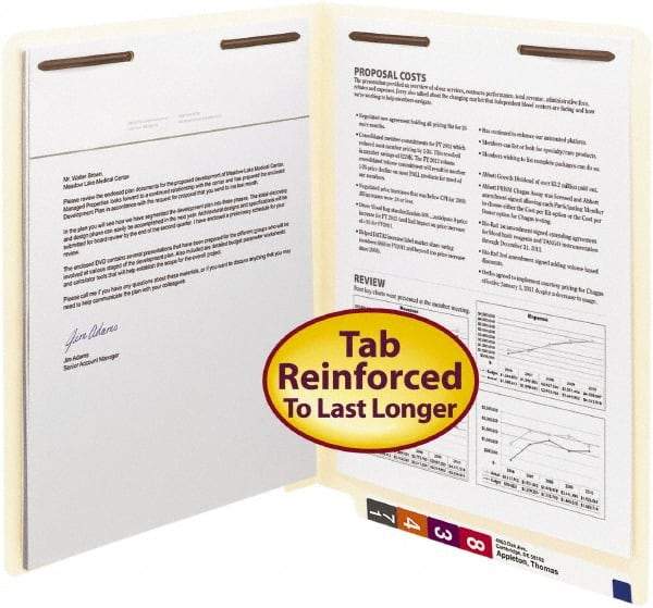 SMEAD - 8-1/2 x 11", Letter Size, Manila, File Folders with End Tab - 11 Point Stock, Straight Tab Cut Location - Exact Tool & Supply