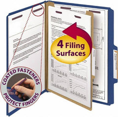 SMEAD - 8-1/2 x 11", Letter Size, Dark Blue, Classification Folders with Top Tab Fastener - 23 Point Stock, Right of Center Tab Cut Location - Exact Tool & Supply