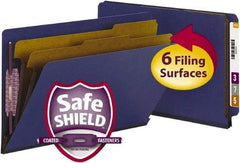 SMEAD - 9-1/2 x 14-1/2", Legal, Dark Blue, Classification Folders with End Tab Fastener - 23 Point Stock, Straight Tab Cut Location - Exact Tool & Supply