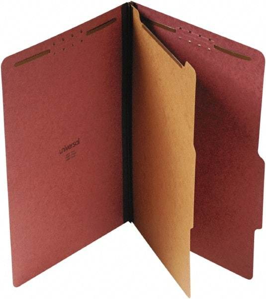 UNIVERSAL - 9-1/2 x 14-1/2", Legal, Red, Classification Folders with Top Tab Fastener - 25 Point Stock, Right of Center Tab Cut Location - Exact Tool & Supply