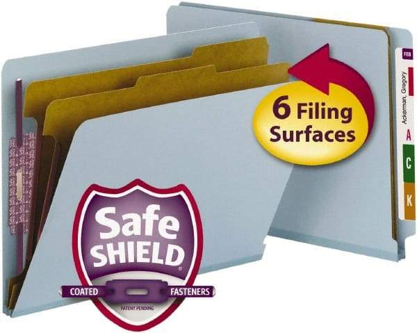 SMEAD - 8-1/2 x 11", Letter Size, Blue, Classification Folders with Top Tab Fastener - 23 Point Stock, Straight Tab Cut Location - Exact Tool & Supply
