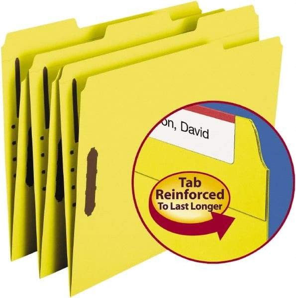 SMEAD - 8-1/2 x 11", Letter Size, Yellow, File Folders with Top Tab - 11 Point Stock, Assorted Tab Cut Location - Exact Tool & Supply