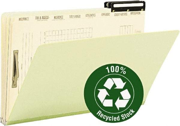SMEAD - 9-1/2 x 14-1/2", Legal, Green, Classification Folders with Top Tab Fastener - 25 Point Stock, Right of Center Tab Cut Location - Exact Tool & Supply