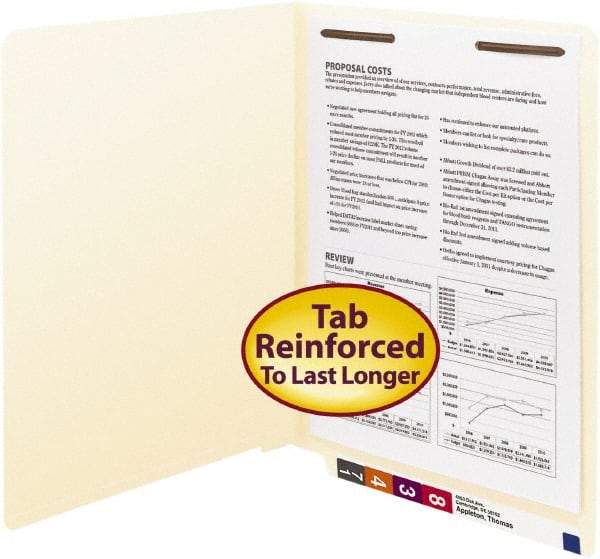 SMEAD - 8-1/2 x 11", Letter Size, Manila, File Folders with End Tab - 11 Point Stock, Straight Tab Cut Location - Exact Tool & Supply