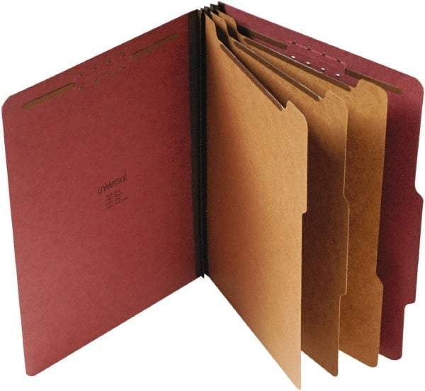 UNIVERSAL - 8-1/2 x 11", Letter Size, Red, Classification Folders with Top Tab Fastener - 25 Point Stock, Right of Center Tab Cut Location - Exact Tool & Supply