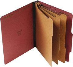 UNIVERSAL - 8-1/2 x 11", Letter Size, Red, Classification Folders with Top Tab Fastener - 25 Point Stock, Right of Center Tab Cut Location - Exact Tool & Supply