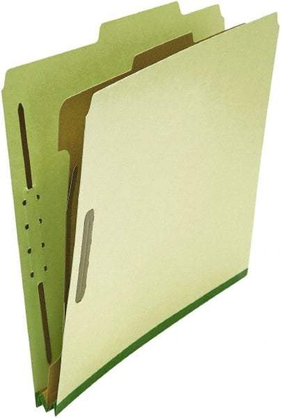 UNIVERSAL - 8-1/2 x 11", Letter Size, Green, Classification Folders with Top Tab Fastener - 25 Point Stock, Right of Center Tab Cut Location - Exact Tool & Supply
