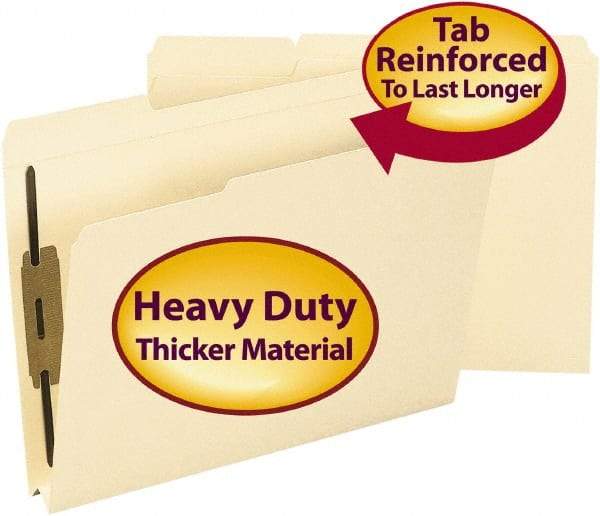 SMEAD - 8-1/2 x 11", Letter Size, Manila, File Folders with Top Tab - 14 Point Stock, Assorted Tab Cut Location - Exact Tool & Supply