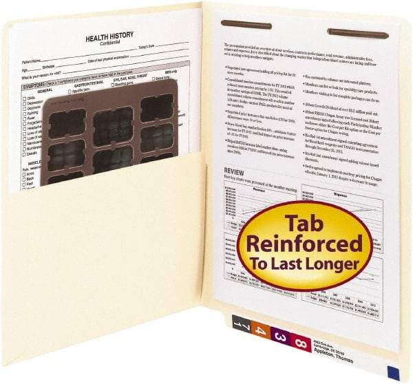 SMEAD - 8-1/2 x 11", Letter Size, Manila, File Folders with End Tab - 11 Point Stock, Straight Tab Cut Location - Exact Tool & Supply