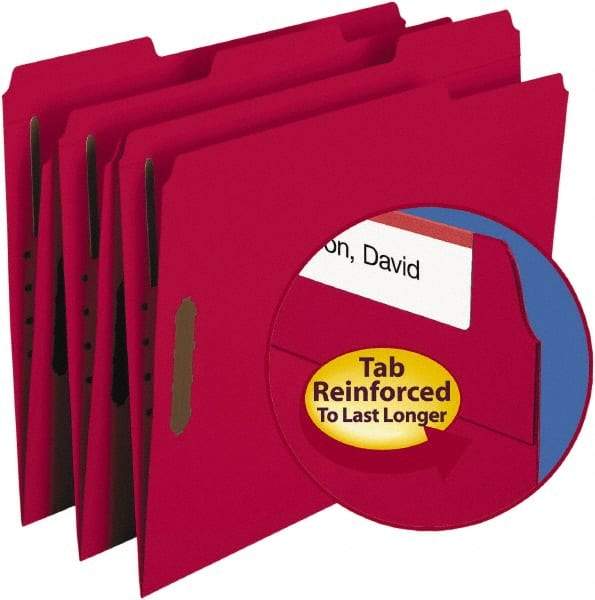 SMEAD - 8-1/2 x 11", Letter Size, Red, File Folders with Top Tab - 11 Point Stock, Assorted Tab Cut Location - Exact Tool & Supply