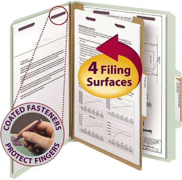 SMEAD - 8-1/2 x 11", Letter Size, Gray/Green, Classification Folders with Top Tab Fastener - 25 Point Stock, Right of Center Tab Cut Location - Exact Tool & Supply