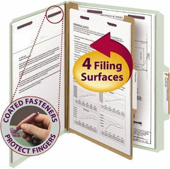 SMEAD - 8-1/2 x 11", Letter Size, Gray/Green, Classification Folders with Top Tab Fastener - 25 Point Stock, Right of Center Tab Cut Location - Exact Tool & Supply