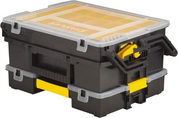 Stanley - 11-3/4" Wide x 5-3/8" High x 15-9/16" Deep, Small Parts Compartment Box - Plastic Frame, 12 Compartments, 5" High x 5" Deep Bin - Exact Tool & Supply