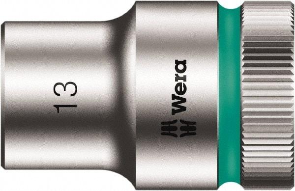 Wera - 1/2" Drive, Standard Hand Socket - 6 Points, Chrome Vanadium, Chrome Finish - Exact Tool & Supply
