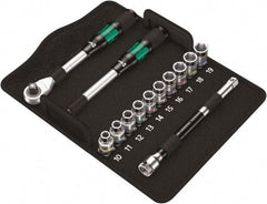 Wera - 13 Piece 1/2" Drive Thin Wall Standard Socket Set - 6 Points, 10 to 19mm, Metric Measurement Standard - Exact Tool & Supply