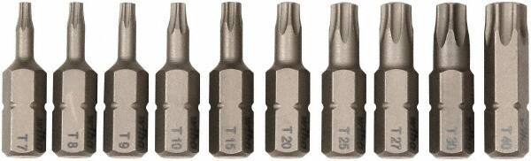 Wiha - 10 Piece, 1/4" Drive Screwdriver Insert Bit Set - T7 to T40 Torx - Exact Tool & Supply