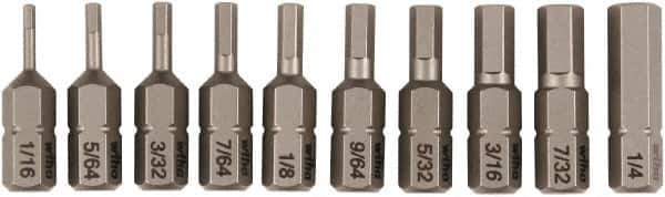 Wiha - 10 Piece, 1/4" Drive Screwdriver Insert Bit Set - 1/16 to 1/4" Hex - Exact Tool & Supply