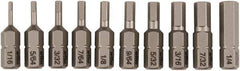 Wiha - 10 Piece, 1/4" Drive Screwdriver Insert Bit Set - 1/16 to 1/4" Hex - Exact Tool & Supply
