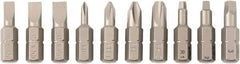 Wiha - 10 Piece, 1/4" Drive Screwdriver Insert Bit Set - #0 to #3 Phillips, #1 to #3 Square Recess, 4.5, 5.5 & 6mm Slotted - Exact Tool & Supply