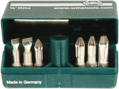 Wiha - 7 Piece, 1/4" Drive Screwdriver Insert Bit Set - #1 to #3 Phillips, 5.5 & 6.5mm Slotted - Exact Tool & Supply