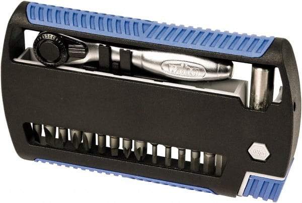Wiha - 17 Piece, 1/4" Drive Screwdriver 1/4" Bit Ratchet Bit Set - #1 to #3 Phillips, #1 & #2 Pozidriv, 4.5 & 6mm Slotted - Exact Tool & Supply