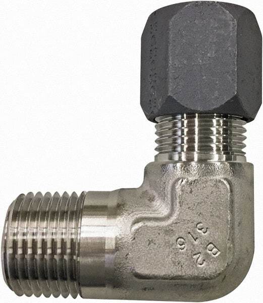 Made in USA - 2" OD, Grade 316Stainless Steel Male Elbow - 2-1/2" Hex, Comp x MPT Ends - Exact Tool & Supply