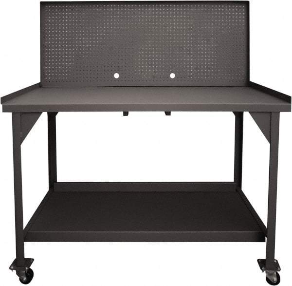 Durham - Pegboard Panel Mobile Work Bench - Steel, Fixed Leg, Gray, 60" Long x 30" Deep x 30-1/4" High - Exact Tool & Supply