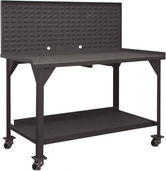 Durham - Louvered Panel Mobile Work Bench - Steel, Fixed Leg, Gray, 60" Long x 30" Deep x 30-1/4" High - Exact Tool & Supply
