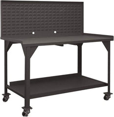 Durham - Louvered Panel Mobile Work Bench - Steel, Fixed Leg, Gray, 60" Long x 30" Deep x 30-1/4" High - Exact Tool & Supply