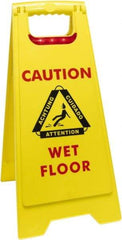 O-Cedar - Caution - Cuidado - Wet Floor - Piso Mojado, 12" Wide x 25" High, Plastic Floor Sign - English/Spanish, A-Frame, Red & Black on Yellow, For Accident Prevention - Exact Tool & Supply