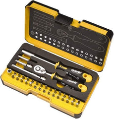 Felo - 36 Piece, 1/4" Drive Screwdriver Mini-Ratchet Bit Kit - #0 to #3 Phillips, 2 to 6mm Hex, T5 to T40 Torx, #1, #2 & #3 Pozidriv, 1/8, 5/32, 3/16, 7/32, 1/4 & 9/32" Slotted - Exact Tool & Supply