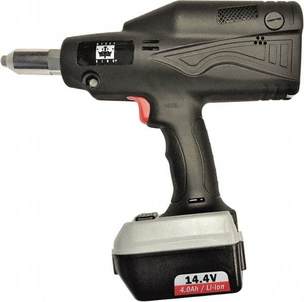 RivetKing - All up to 3/16" Closed End Rivet Capacity , 2,900 Lb Pull Force Cordless Electric Riveter - 5/8" Stroke Length, 14.4 Volt, Mandrel Collection, (1) RK401CR-57 Battery Included - Exact Tool & Supply
