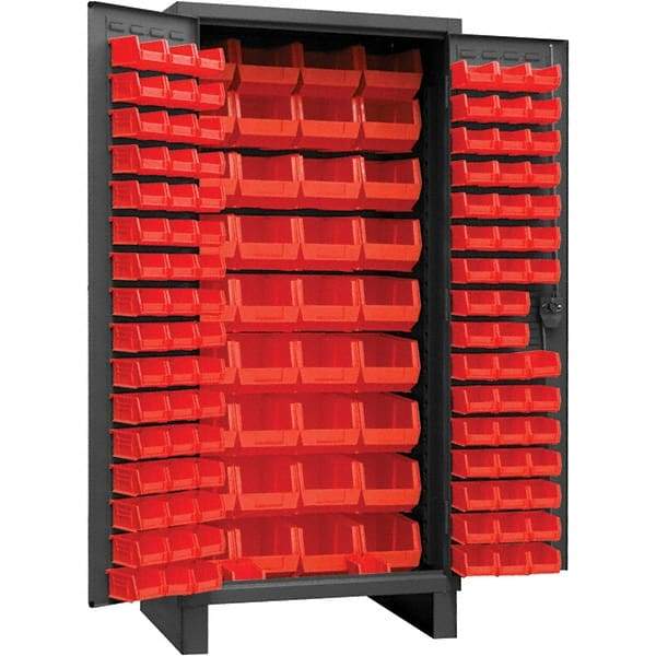 Durham - 132 Bin Storage Cabinet - Steel, 36" Wide x 24" Deep x 78" High, Gray - Exact Tool & Supply
