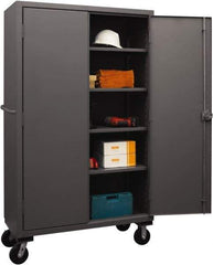 Durham - 4 Shelf Mobile Storage Cabinet - Steel, 48" Wide x 24" Deep x 80" High, Gray - Exact Tool & Supply