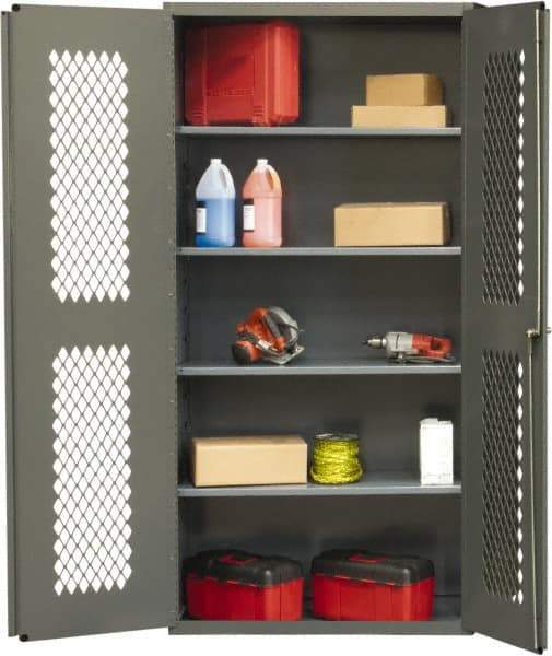 Durham - 4 Shelf Locking Storage Cabinet - Steel, 36" Wide x 24" Deep x 72" High, Gray - Exact Tool & Supply