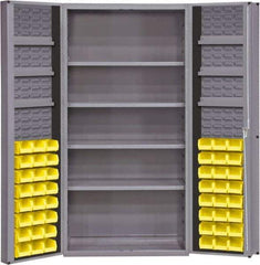 Durham - 10 Shelf 48 Bin Storage Cabinet - Steel, 36" Wide x 24" Deep x 72" High, Gray - Exact Tool & Supply
