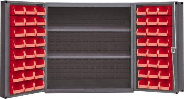 Durham - 2 Shelf 48 Bin Storage Cabinet - Steel, 36" Wide x 24" Deep x 72" High, Gray - Exact Tool & Supply