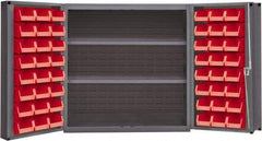 Durham - 2 Shelf 48 Bin Storage Cabinet - Steel, 36" Wide x 24" Deep x 72" High, Gray - Exact Tool & Supply