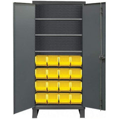 Durham - 3 Shelf 16 Bin Storage Cabinet - Steel, 36" Wide x 24" Deep x 78" High, Gray - Exact Tool & Supply