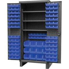 Durham - 3 Shelf 108 Bin Storage Cabinet - Steel, 36" Wide x 24" Deep x 78" High, Gray - Exact Tool & Supply