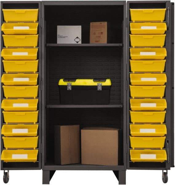 Durham - 2 Shelf 24 Bin Storage Cabinet - Steel, 36" Wide x 36" Deep x 78" High, Gray - Exact Tool & Supply