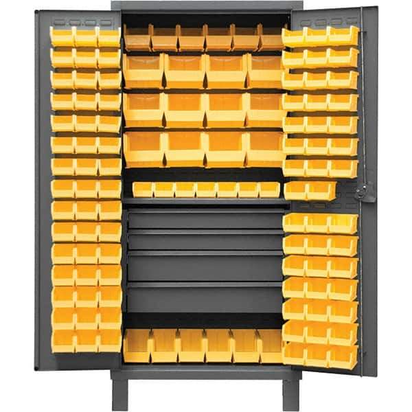 Durham - 1 Shelf 120 Bin Storage Cabinet - Steel, 36" Wide x 24" Deep x 78" High, Gray - Exact Tool & Supply