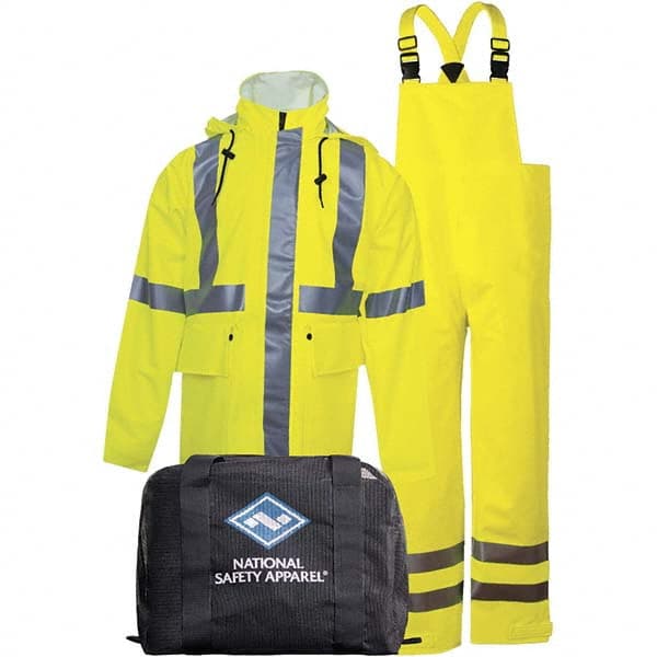 National Safety Apparel - Size XL Hi-Viz Yellow Flame Resistant/Retardant Rain High Visibility Two Piece Suit - Exact Tool & Supply